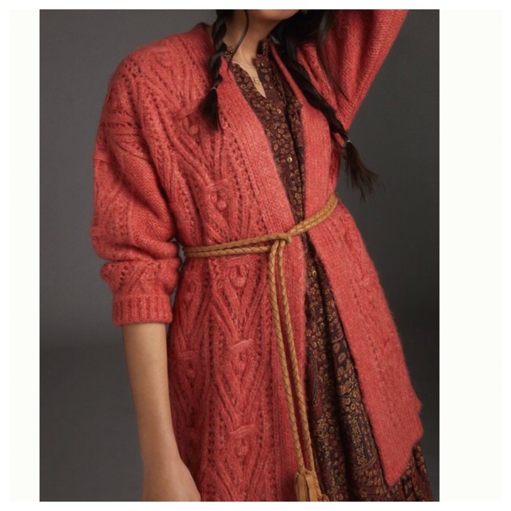 Anthro Nuria Textured Knotch Long Cardigan M - Picture 9 of 17